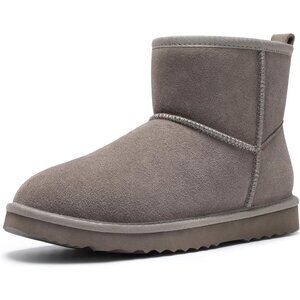 Women's Genuine Suede Boots Warm Fuzzy Boots Snow Boots with Fur Lined Grey